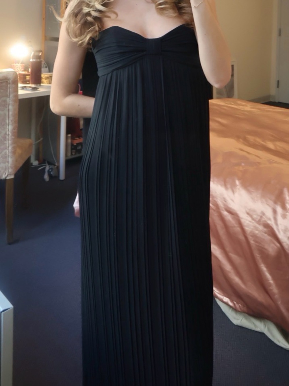Lovers + friends strapless black pleated gown large